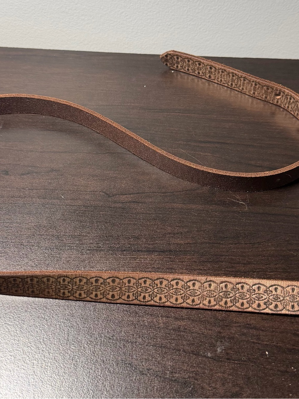 Linea Pelle Genuine Leather Boho Ornate Pattern Brown Belt Size Small